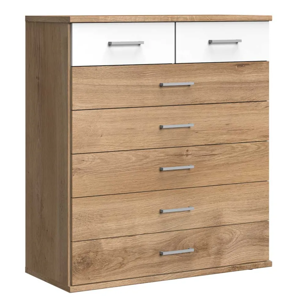 Hohe Kommode in Eiche & Weiß - Curacao
