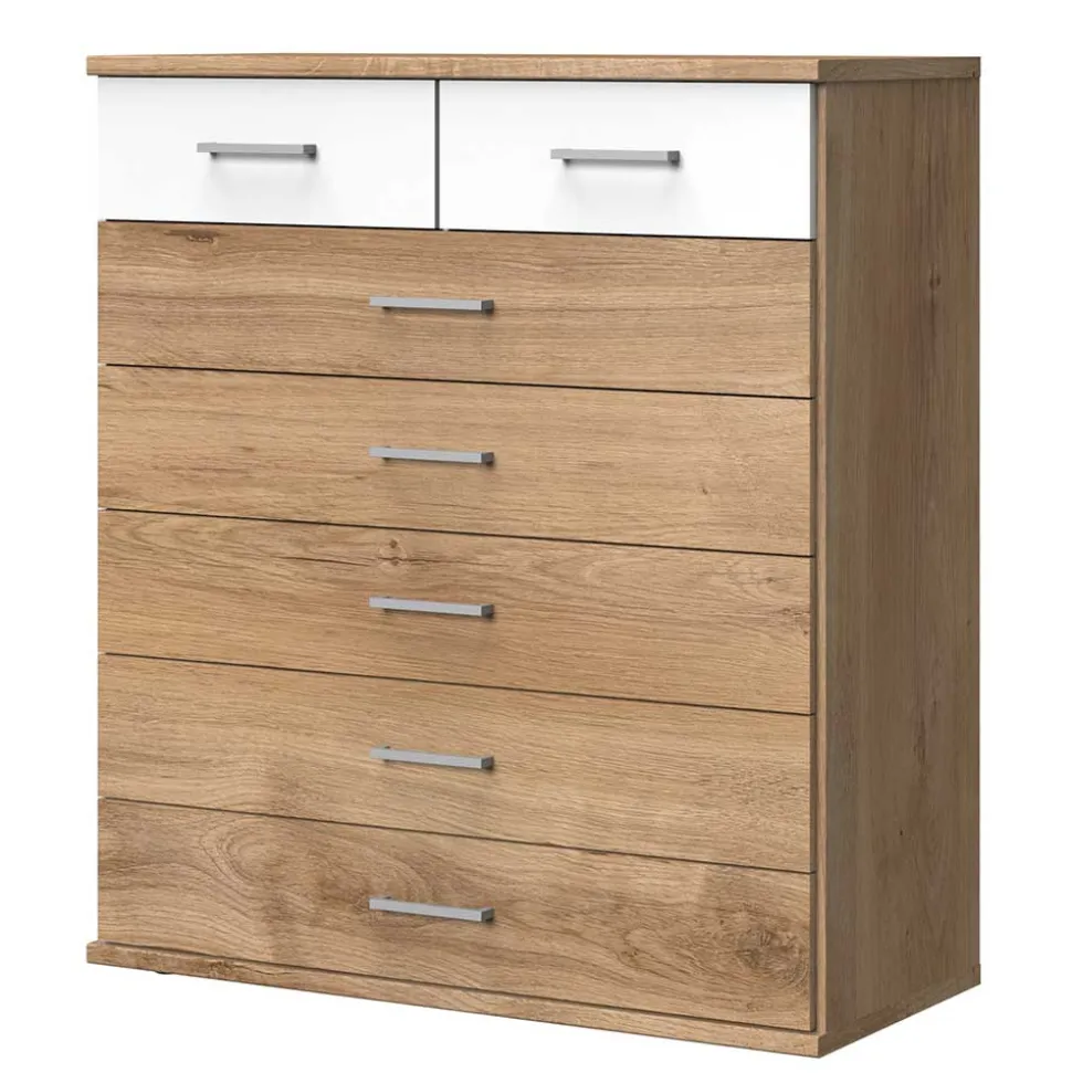 Hohe Kommode in Eiche & Weiß - Curacao