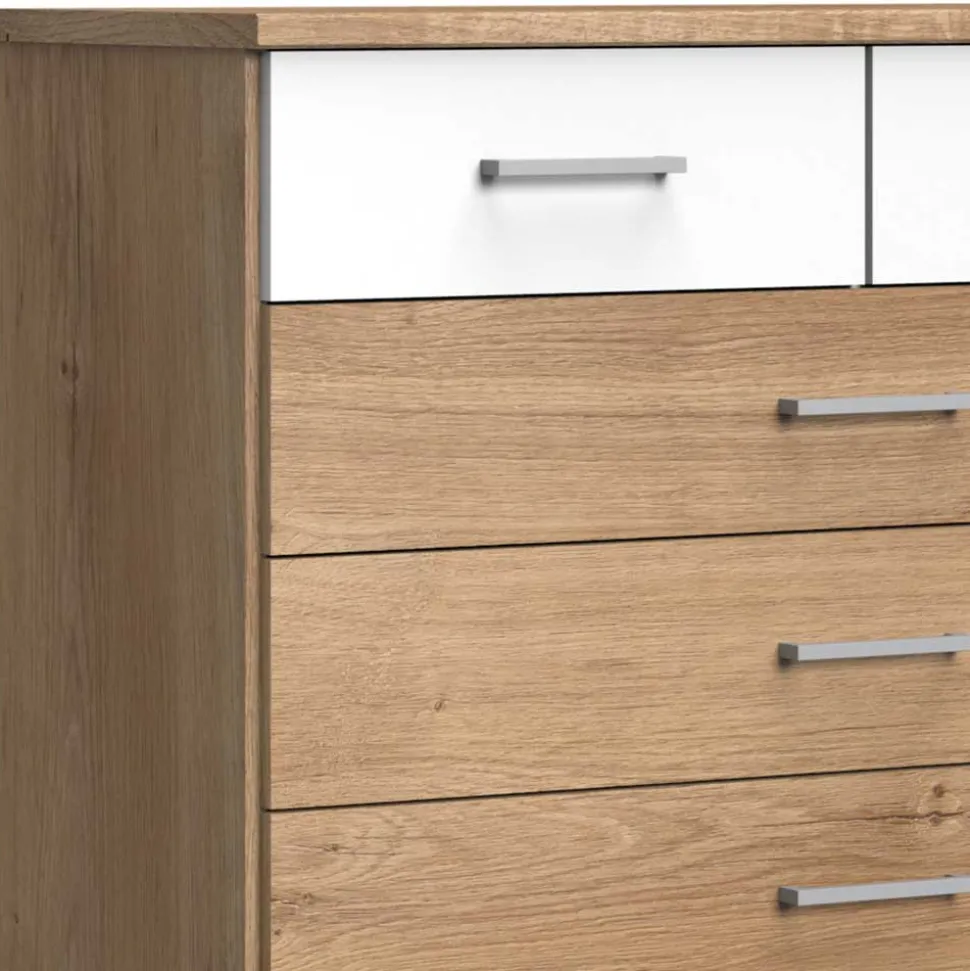 Hohe Kommode in Eiche & Weiß - Curacao