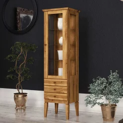 Hohe Vitrine Masdamos aus Wildeiche Massivholz