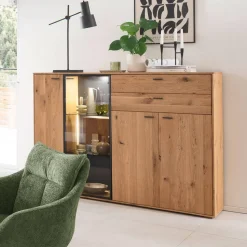 Hohes Sideboard mit Glaseinsatz und LED - Drinidad