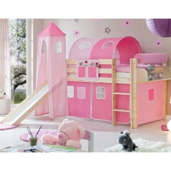 Hohes Spielbett in Natur & Rosa & Pink - Liza
