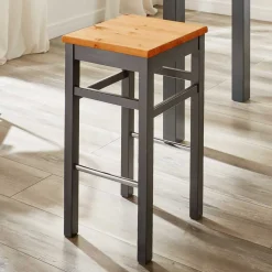 Holz Barhocker in Grau und Kiefer Lauge - Ziamora