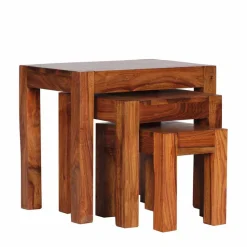 Holz Beistelltisch 3er-Set Hoslo aus Sheesham massiv (dreiteilig)