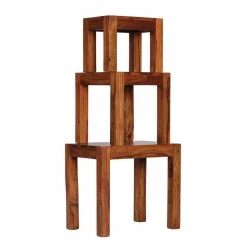 Holz Beistelltisch 3er-Set Hoslo aus Sheesham massiv (dreiteilig)