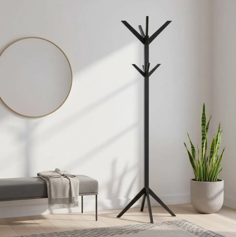 Holz Garderobenständer in Schwarz lackiert - Geskan