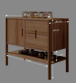 Holz Kommode mit Tür & 2 Schubladen & Fach - Indrya