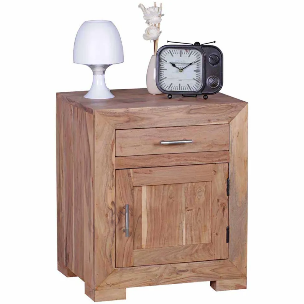 Holz Nachtschränkchen Vislan mit Schublade und Schrankfach