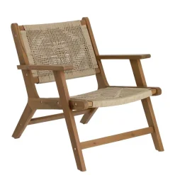 Holz Sessel mit Kordel Geflecht in Beige - Rave