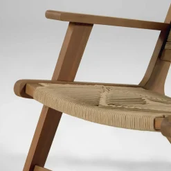 Holz Sessel mit Kordel Geflecht in Beige - Rave