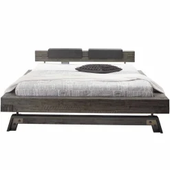 Holzbett Akazie Luvenico mit Kopfteil in Balken-Optik