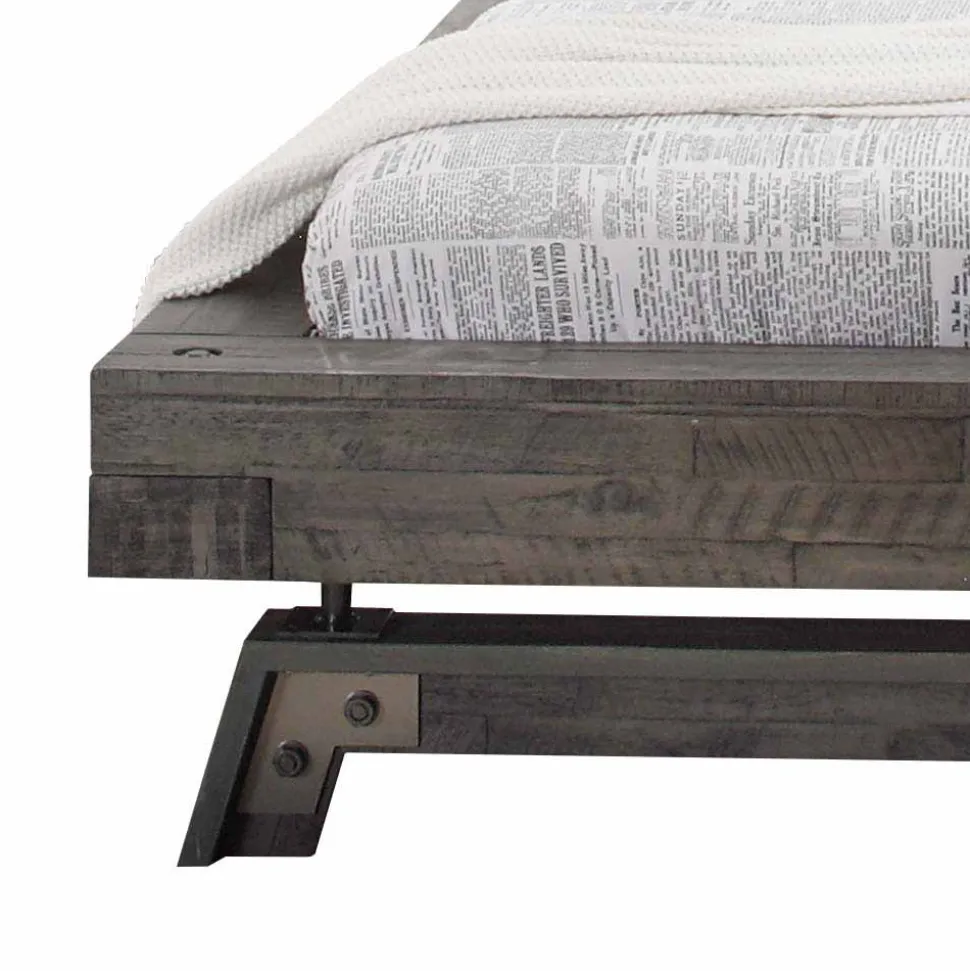 Holzbett Akazie Luvenico mit Kopfteil in Balken-Optik