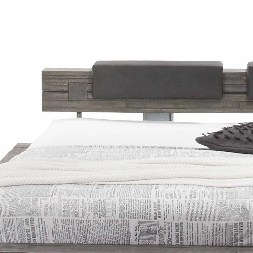 Holzbett Akazie Luvenico mit Kopfteil in Balken-Optik