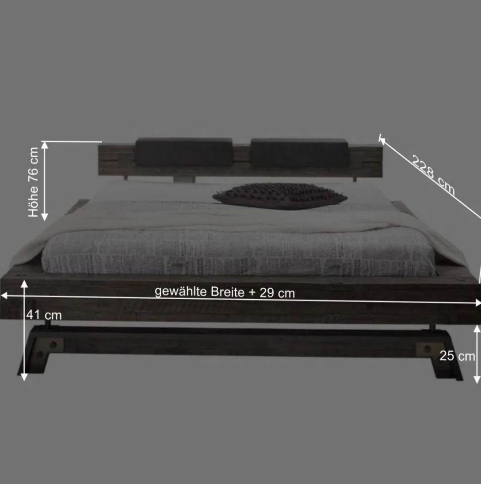 Holzbett Akazie Luvenico mit Kopfteil in Balken-Optik