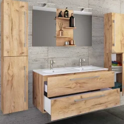Holzlook Bad mit Doppel-Waschtisch - Ursela (vierteilig)