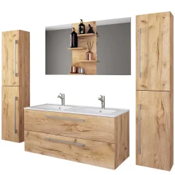 Holzlook Bad mit Doppel-Waschtisch - Ursela (vierteilig)