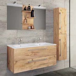 Holzoptik Bad mit Doppel-Waschplatz - Ursela (dreiteilig)