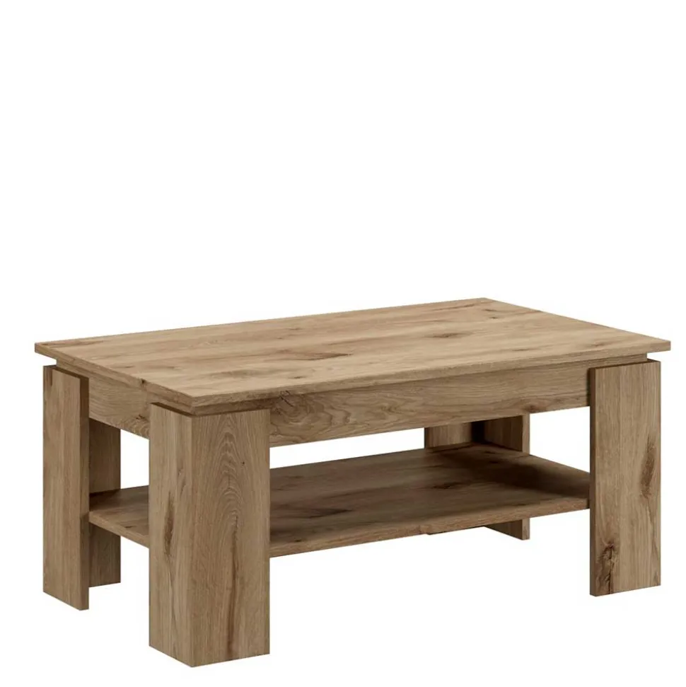 Holzoptik Couchtisch in Wildeiche mit Ablage - Work
