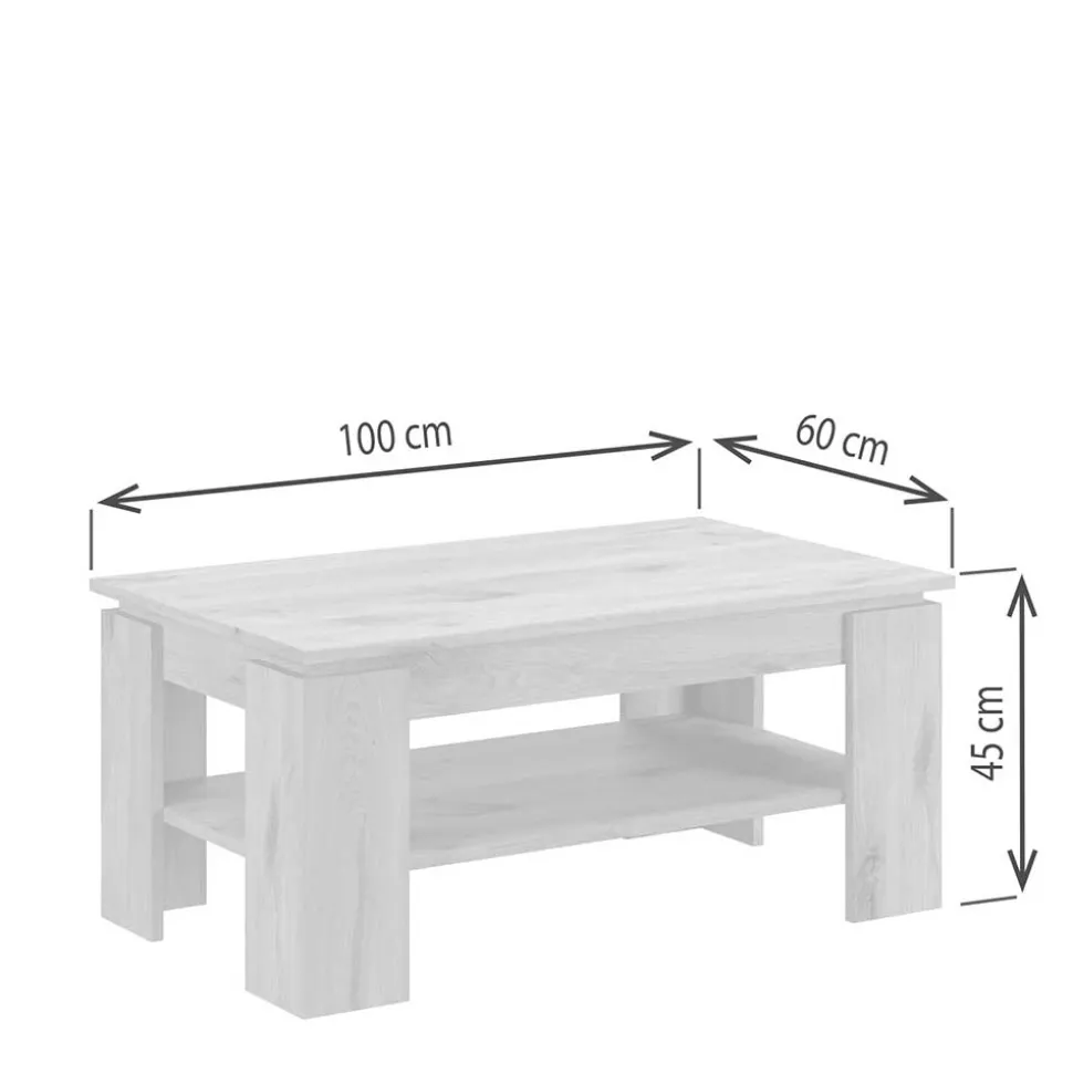Holzoptik Couchtisch in Wildeiche mit Ablage - Work