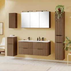 Holzoptik Doppel-Waschtisch in Eiche Dunkel - Ucaida