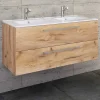 Holzoptik Waschtisch mit zwei Becken - Ursela