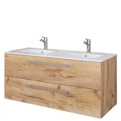 Holzoptik Waschtisch mit zwei Becken - Ursela