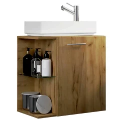 Holzoptik Waschtisch mit Aufsatzwaschbecken - Yulmatro