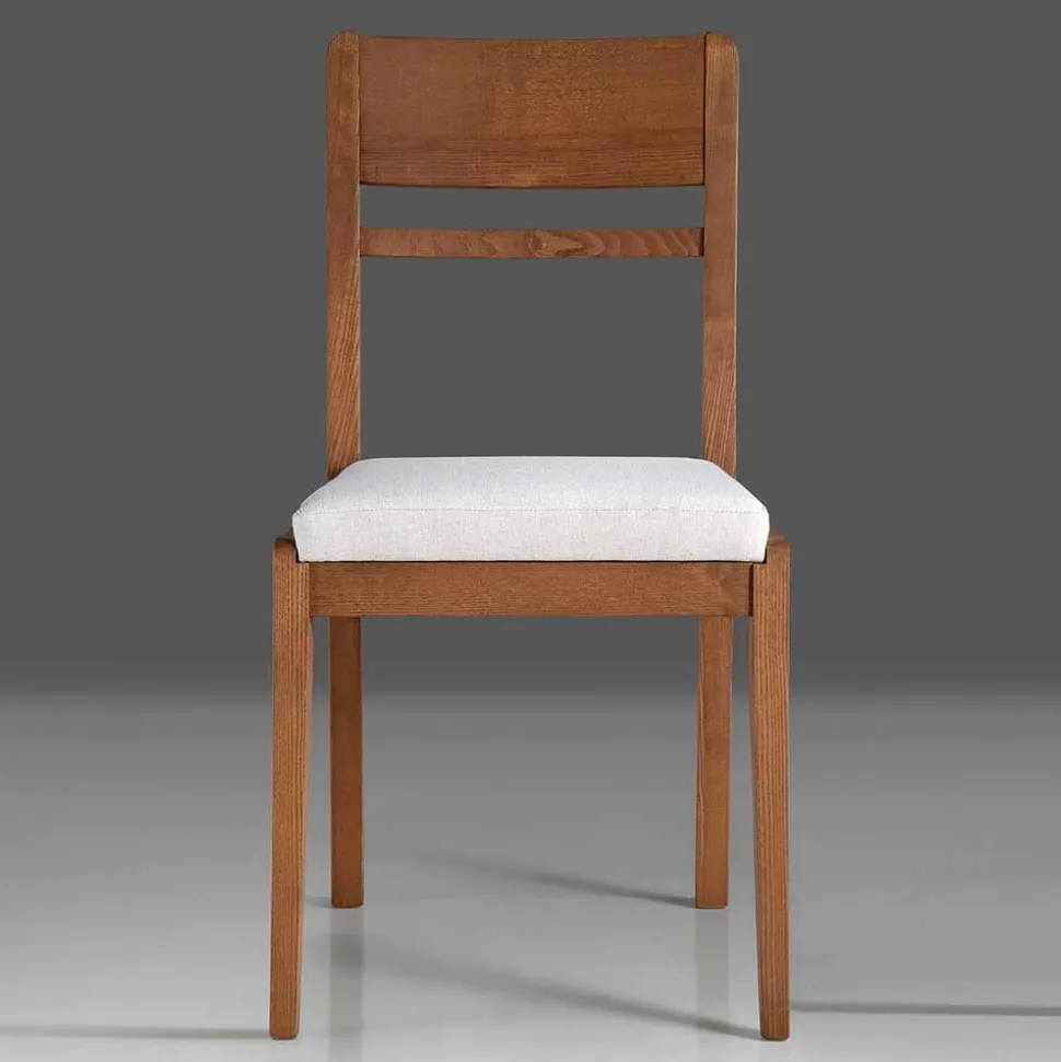 Holzstuhl mit Sitzpolster in Creme Stoff - Altagracia