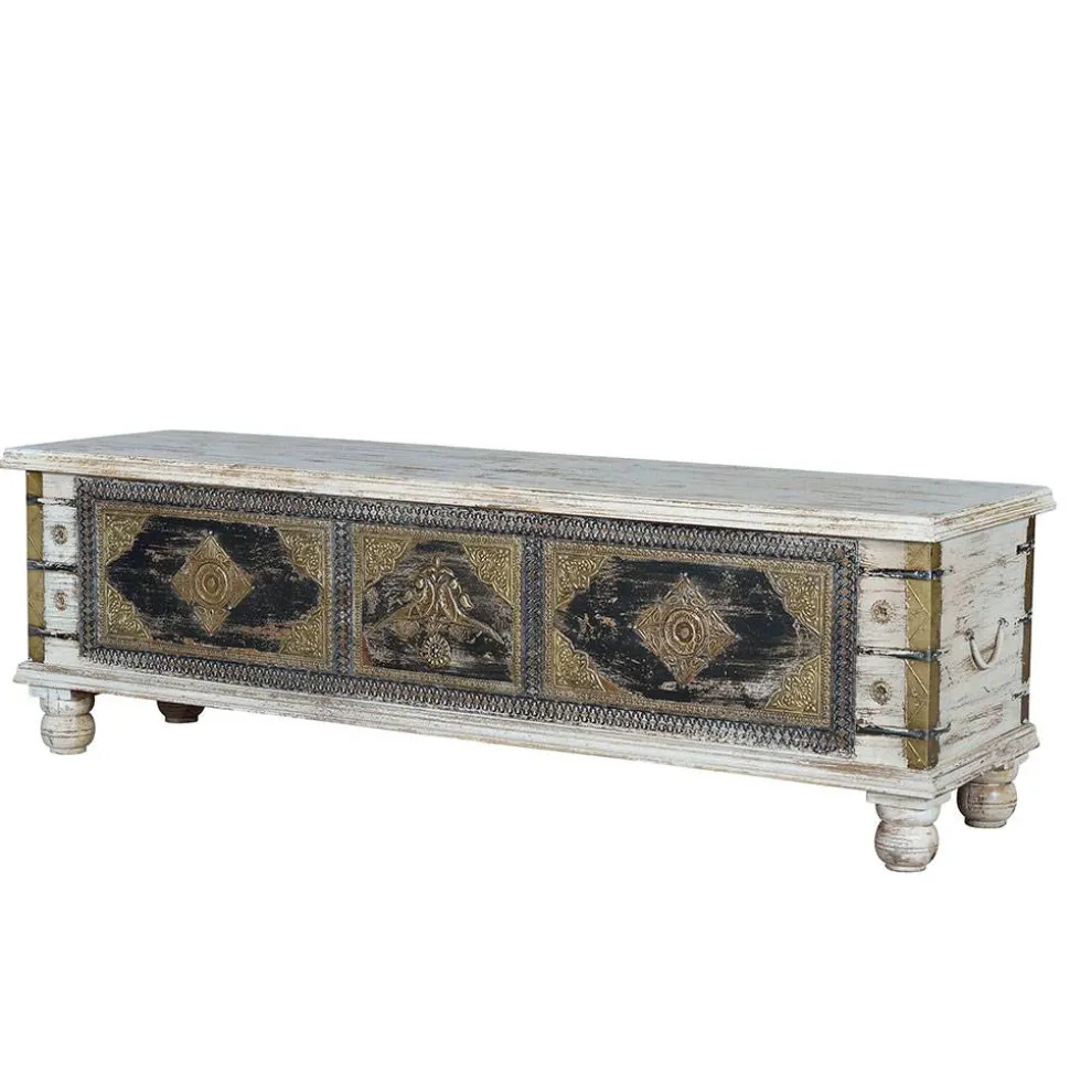 Holztruhe in Antikweiß Schwarz Bronze - Lismiangra