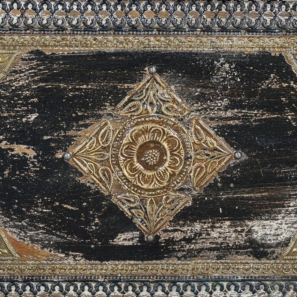 Holztruhe in Antikweiß Schwarz Bronze - Lismiangra
