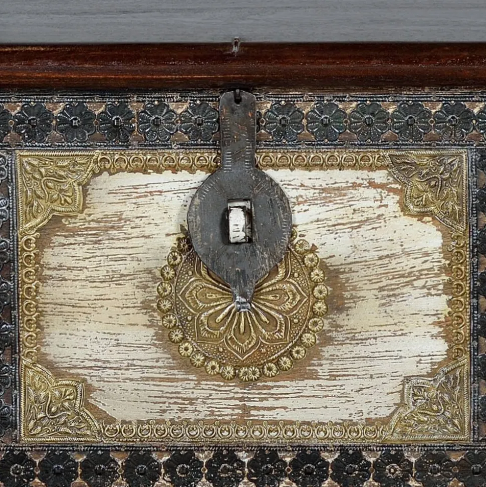 Holztruhe in Schwarz Antikweiß Bronze Braun - Rene