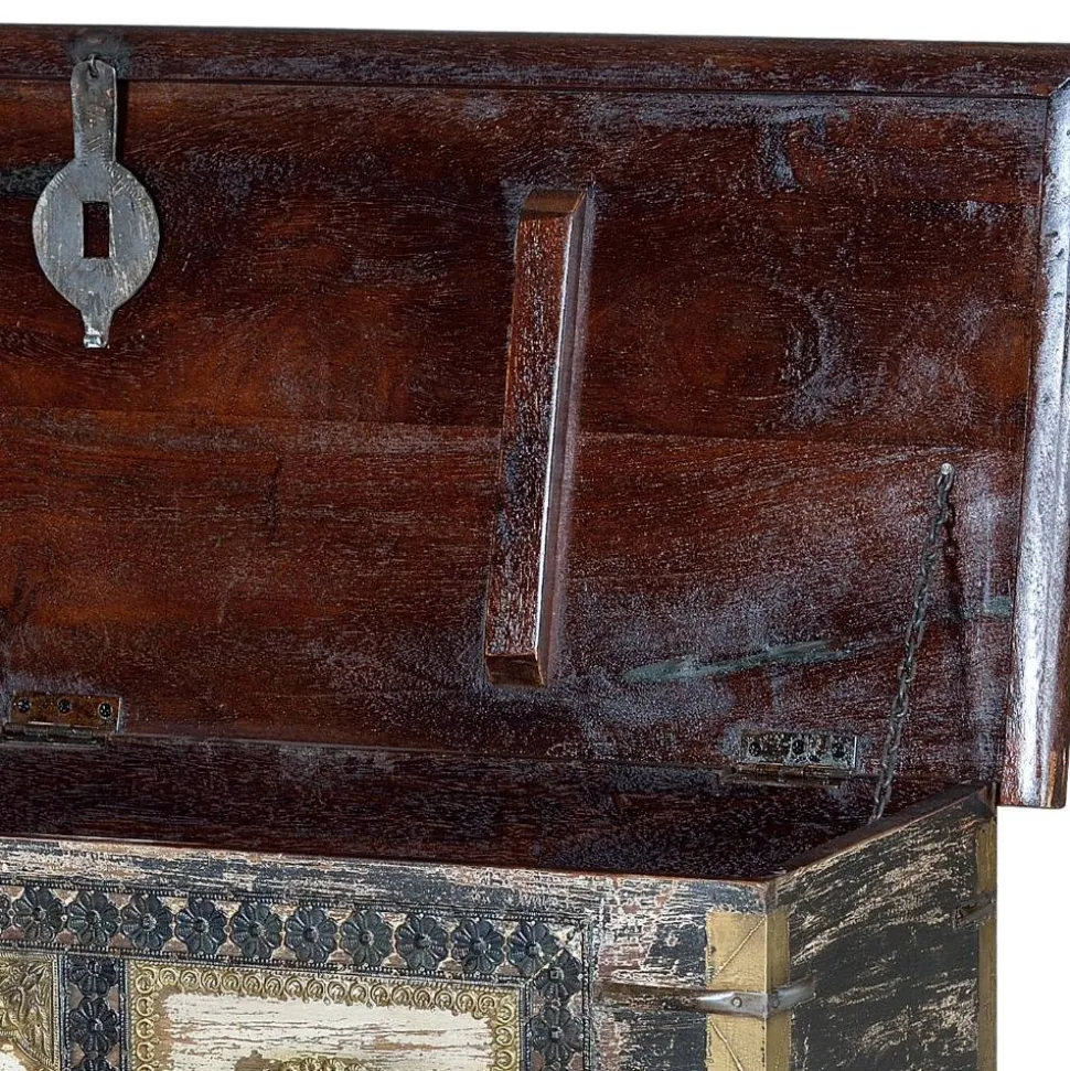 Holztruhe in Schwarz Antikweiß Bronze Braun - Rene
