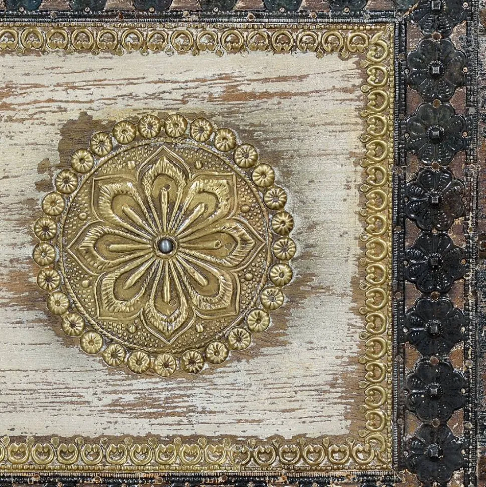 Holztruhe in Schwarz Antikweiß Bronze Braun - Rene