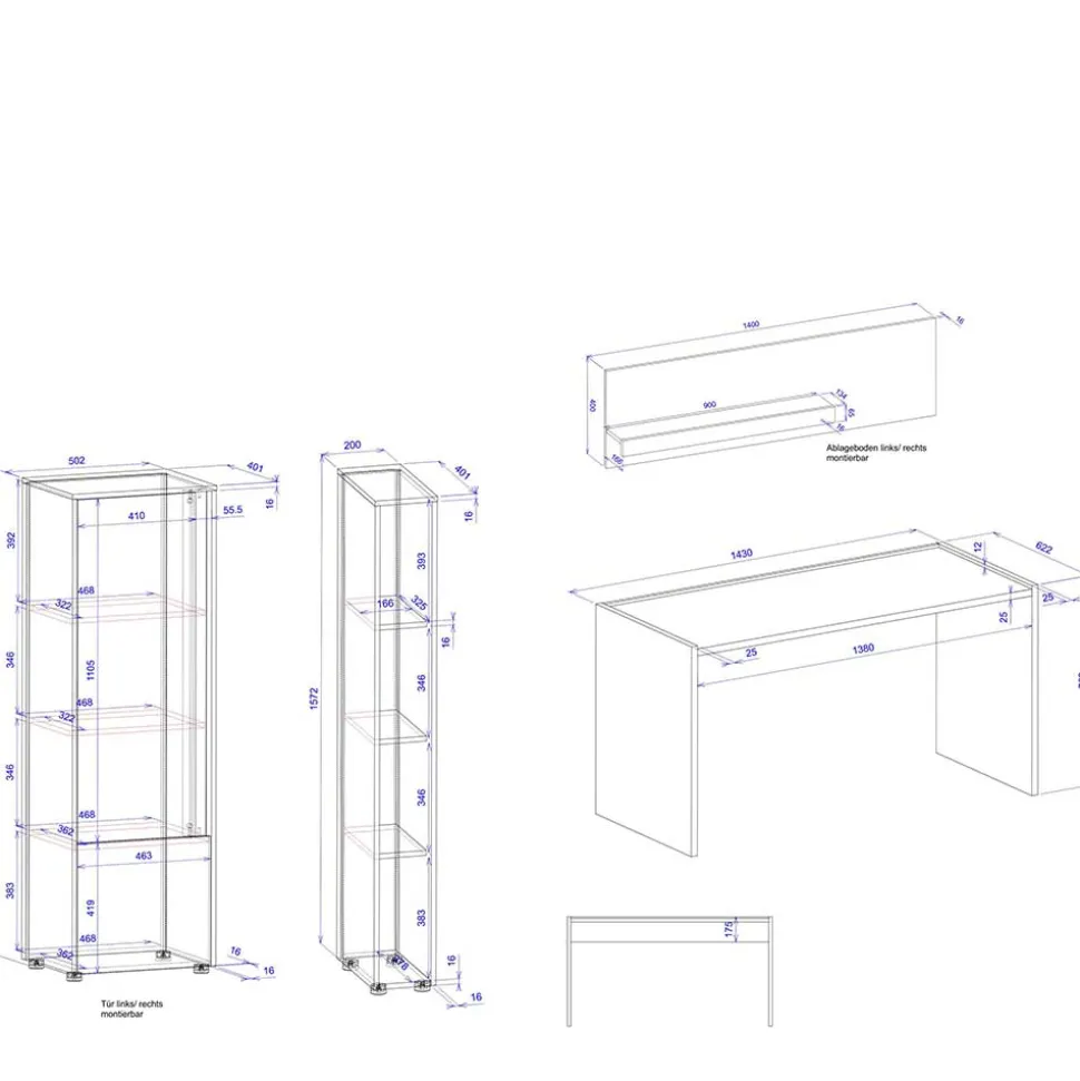 Home Office Arbeitsplatz & Stauraum - Nonessia (vierteilig)
