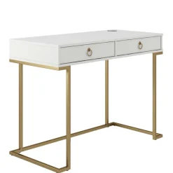 Home Office Schreibtisch in Weiß und Messing - Luco