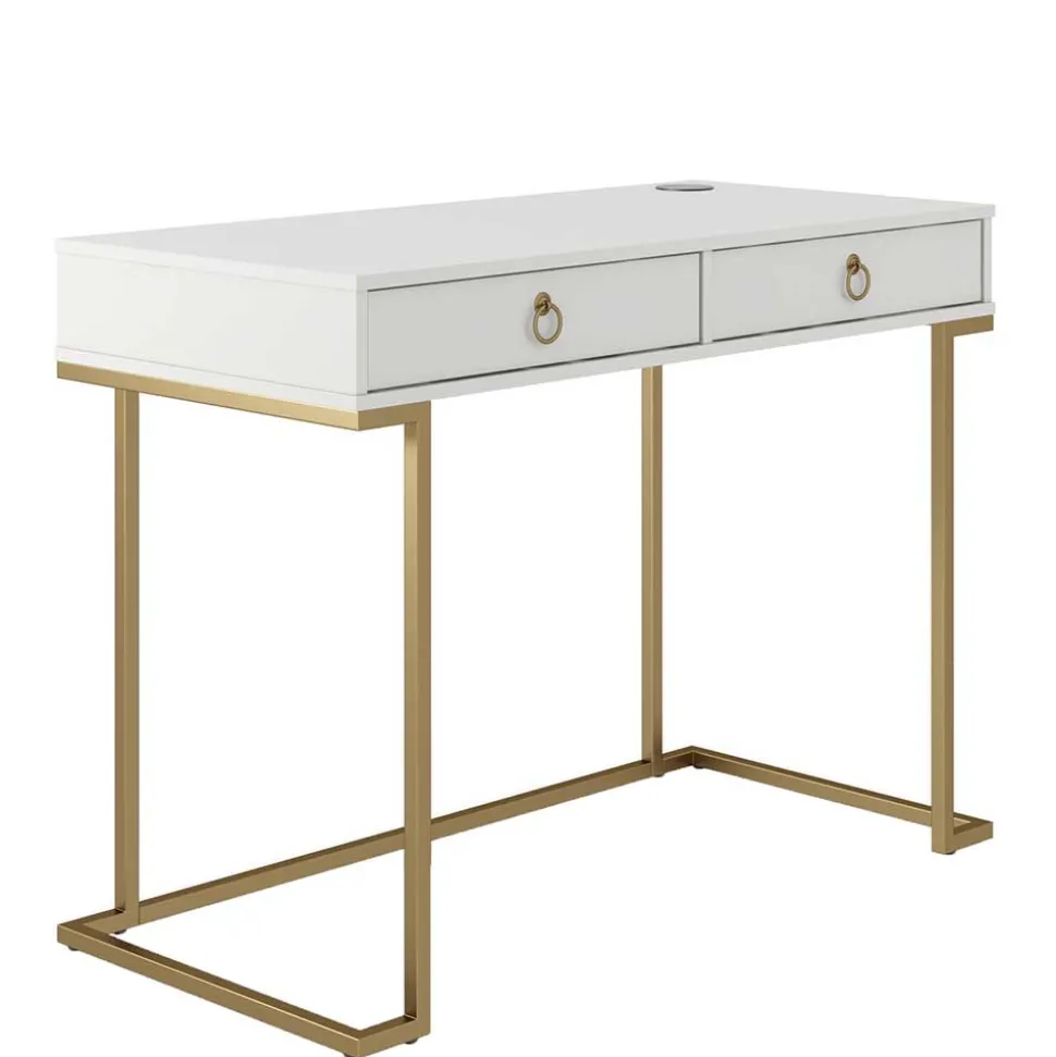 Home Office Schreibtisch in Weiß und Messing - Luco