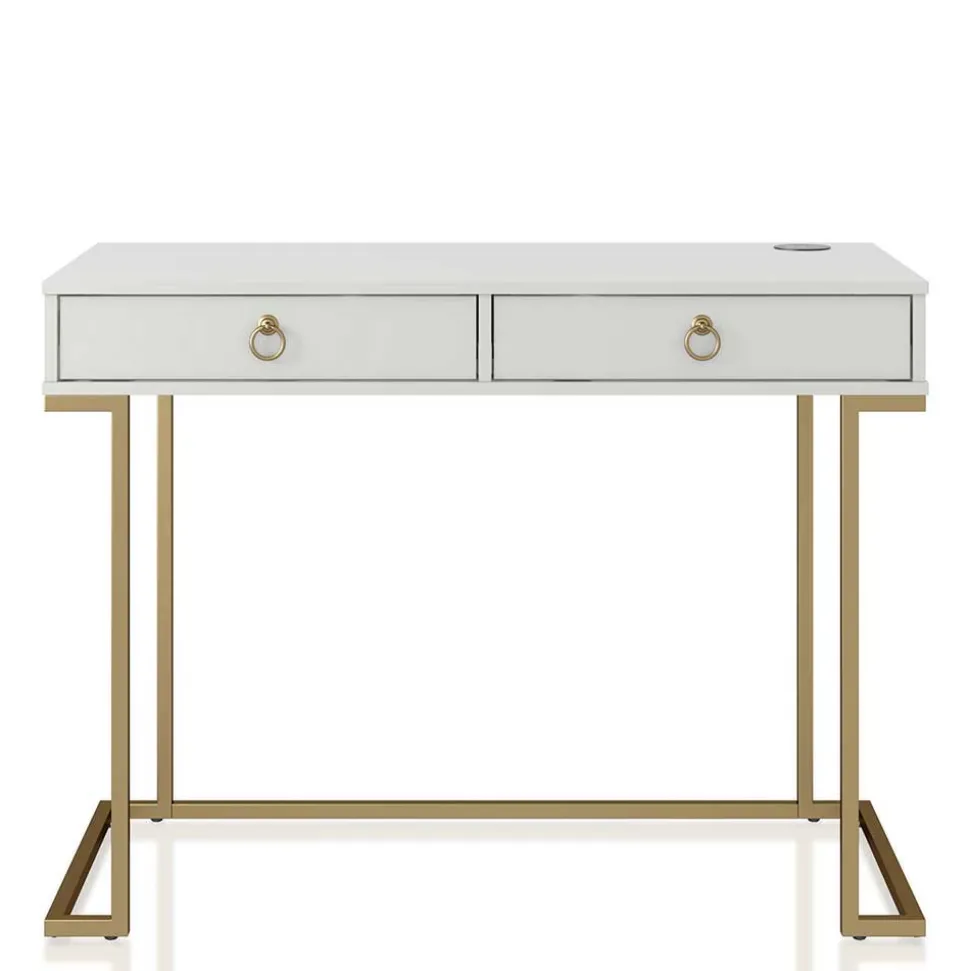 Home Office Schreibtisch in Weiß und Messing - Luco