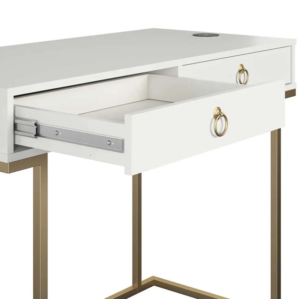 Home Office Schreibtisch in Weiß und Messing - Luco
