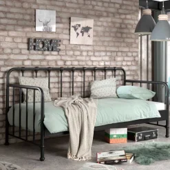 Industrial Bett in Schwarz Metall - Gionna