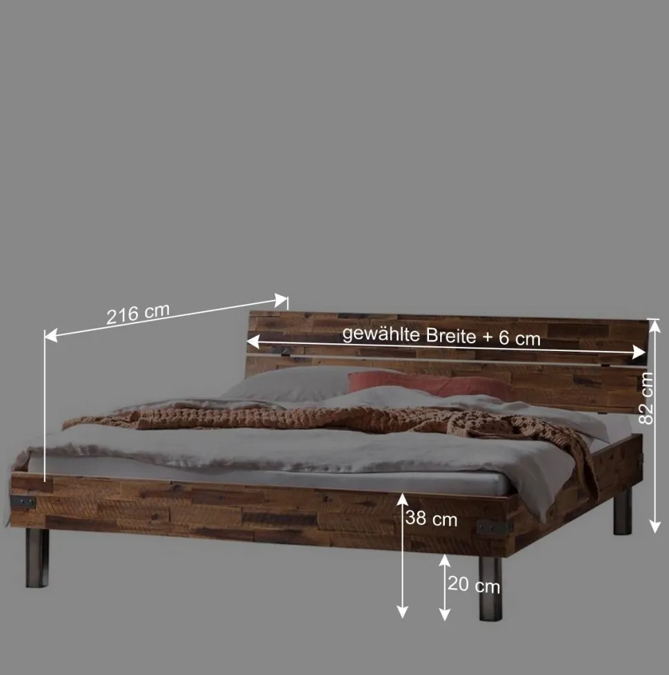 Industrial Einzelbett aus Akazie massiv - Vetonia