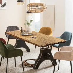 Industrial Esstisch mit Teak Altholzplatte - Banyo