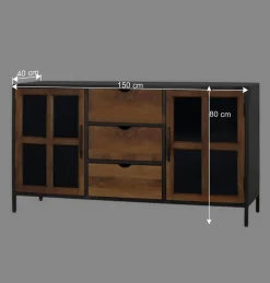 Industrial Kommode mit Glastüren - Hayato