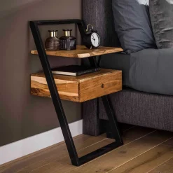 Industrial Nachtkommode mit natürlicher Baumkante - Jame