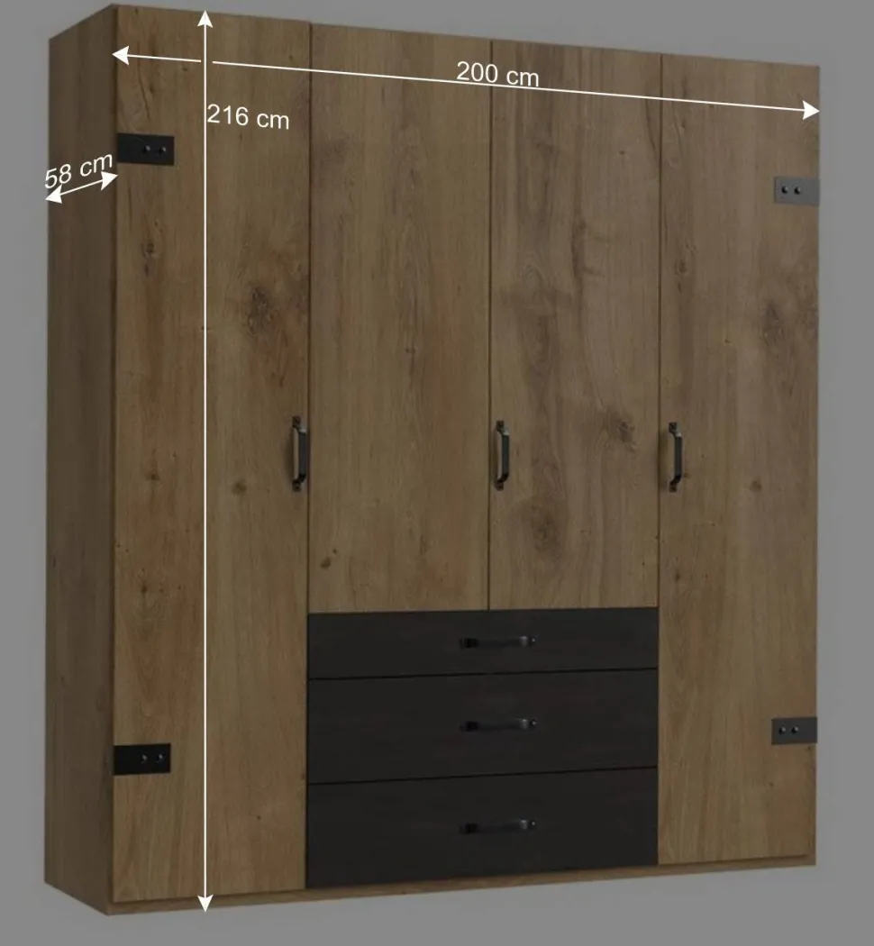 Industry Kleiderschrank mit 200 cm Breite - Bram