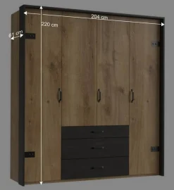 Industry Kleiderschrank mit 200 cm Breite - Bram