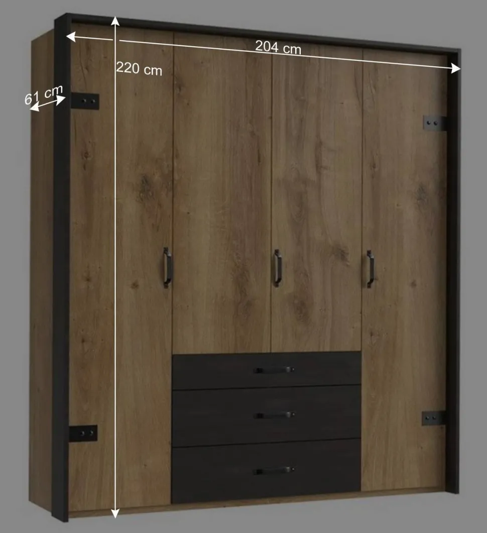 Industry Kleiderschrank mit 200 cm Breite - Bram