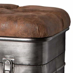 Industry Truhenbank aus Stahl Uladan mit Kunstleder Polster Braun