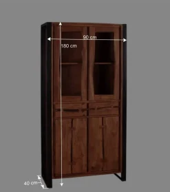 Industry Vitrinenschrank Smantana aus Holz Akazie Cognac