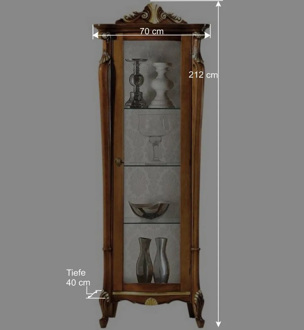 Italienischer Vitrinenschrank in Nussbaum & Gold - Carlenna