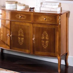 Italienisches Barock Sideboard Natale in Nussbaum mit Intarsien